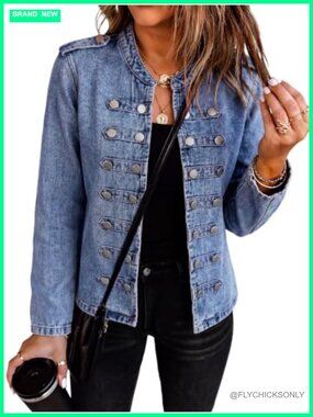 Denim Jacket Cotton Blend Slim Fit Button Long Sleeve Jean Coat